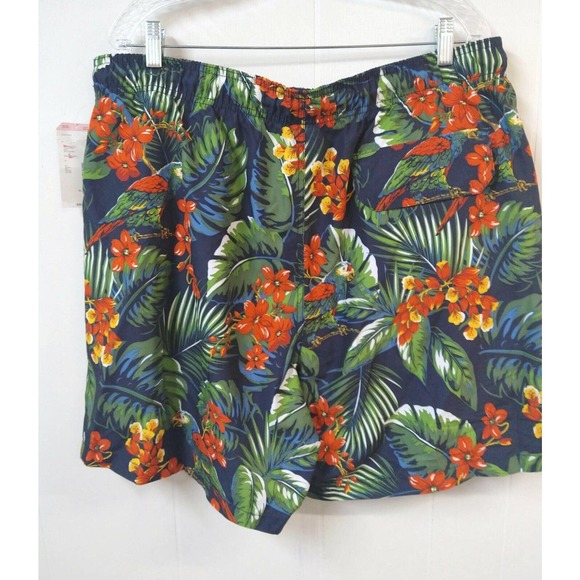 Trader Bay Mens XL Swimtrunk Multicolor Elastic Waist Back Pocket Tropical Print - Picture 5 of 6